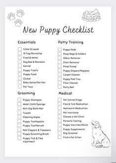 a printable puppy checklist is shown in black and white