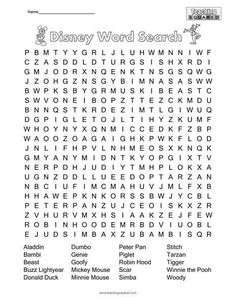 the disney word search is shown in this printable activity sheet for kids to learn how to