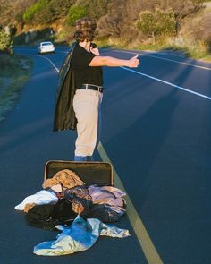 Bag Over Head Photography, Road Trip Photoshoot, Suitcase Photoshoot, Roadtrip Photoshoot, Suitcase Photography, Road Photoshoot, Road Trip Fashion, Vintage Road Trip, Online Scrapbook