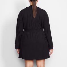 Perfect for lounging and layering over sleepwear, the Soft Lounge Robe is composed of super-soft modal ribbed fabric that drapes effortlessly in all the right places. This short robe features an adjustable self-tie belt and functional side pocket at inseam. | SKIMS Robe | Black | Soft Lounge V-neck Robe With Tie Waist For Loungewear, Oversized Fall Robe For Loungewear, Oversized Fall Loungewear Robe, Tie Waist Wrap Sleepwear, Tie Waist Wrap Sleepwear For Loungewear, Wrap Sleepwear With Tie Waist For Loungewear, Long Sleeve Tie Waist Sleep Robe, Long Sleeve Robe With Tie Waist For Lounging, Long Sleeve Sleep Robe With Tie Waist