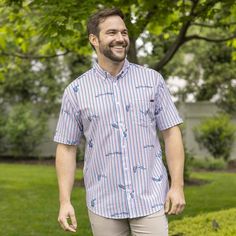 This soft & stretchy seersucker style button down is so light it could take flight off your back at any moment, and is so bold you can hear it screeching from a mile away. The pattern features majestic bald eagles swooping in between the distressed red, white & blue seersucker stripes. { "@context": "https://schema.org/", "@type": "Product", "name": "{{ product.title | escape }}", "image": "https://www.rsvlts.com/cdn/shop/files/rsvlts-short-sleeve-shirt-america-s-got-talon-stretch-seersucker-sho Summer Seersucker Shirt With Short Sleeves, Summer Seersucker Short Sleeve Shirt, Casual Seersucker Shirt For Spring, Casual Seersucker Shirt With Relaxed Fit, Seersucker Short Sleeve Tops For Summer, Summer Seersucker Shirt With Relaxed Fit, Casual Seersucker Tops With Relaxed Fit, Summer Relaxed Fit Seersucker Shirt, Relaxed Fit Seersucker Top With Short Sleeves