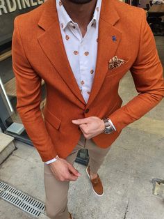 Orange Blazer Outfits Men, Blazer Outfits Men, Cinnamon Color, Orange Blazer, Slim Fit Blazer, Mens Fashion Blazer, Designer Suits For Men, Slim Fit Blazers, Fashion Suits For Men