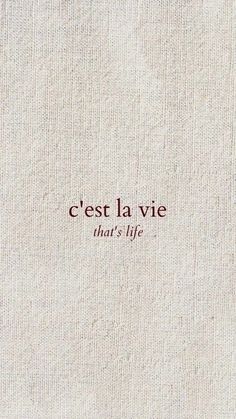 the words are written in red ink on a white fabric background that says, cest la vie that's life