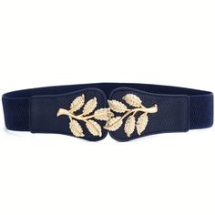 Women's Black Wide Stretch Gold Leaf Buckle Belt. New, No Tag. Stretches To Fit Your Waist Stylish & Chic Versatile, Cinches Your Silhouette Fits Waist 25" - 30" 1.49" Wide Take Advantage Of Our 30% Off 3+ Items Women Belts Fashion, Waist Belt Women, Wide Belts For Women, Wide Belts, Golden Leaf, Women Belt, Buckles Fashion, Belt Fashion, Corset Belt