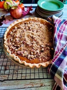 a pie sitting on top of a cooling rack