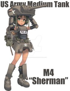 an anime character is holding a tank on her head and the caption reads, us army medium tank m4 sherman