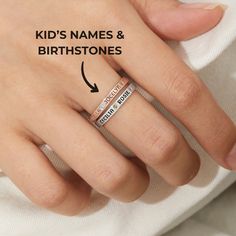 Elegant Personalized Mother and Daughter Name Rings - Customizable Gold, Silver, Birthstone Rings for Mom - Perfect for 2, 3, 4, or 5 Names & Stones Discover the perfect way to celebrate the unbreakable bond between a mother and her children with our exquisite Mother and Daughter Rings. These personalized treasures are more than just jewelry; they are a symbol of love, memories, and the special connection you share. PRODUCT ∙ INFORMATION: 🌟 Versatile Material Options: Choose from elegant silver, classic gold, or trendy rose gold to perfectly match her style. 💖 Personalized Touch: Engrave up to 4 names, each with a corresponding birthstone, making each ring uniquely hers. 📏 Varied Sizes for All: Available in sizes 5 to 12, ensuring a comfortable fit for every mother. 🎁 Ideal for Every W Mother And Daughter Rings, Birthstone Rings For Mom, Daughter Rings, Rings For Mom, Daughter Ring, Presents For Wife, Love Memories, Mothers Ring, Family Rings