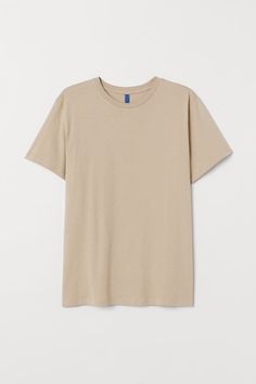 Regular Fit Crew-neck T-shirt - Beige - Men | H&M US 1 Cotton Jersey Tops For Everyday Summer Wear, Everyday Cotton Jersey Tops For Summer, Basic Cotton Jersey T-shirt For Summer, Basic Short Sleeve T-shirt By H&m, Basic H&m Short Sleeve T-shirt, Basic Cotton Jersey Tops With Relaxed Fit, H&m Cotton Crew Neck T-shirt, Basic Relaxed Fit Cotton Jersey Tops, H&m Cotton Crew Neck Shirt