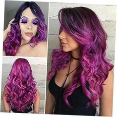 Ombre Curly Hair, Colorful Wig, Ombre Rose, Halloween Wigs, Red Wigs, Christmas Hairstyles, Wig With Bangs, Colorful Hair, Middle Part