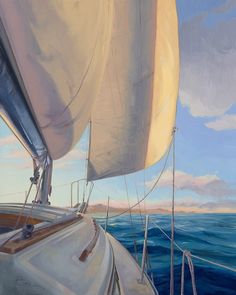 a painting of a sailboat in the ocean