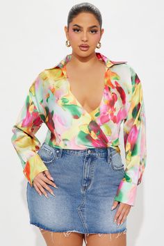 Available In Multi Color. Satin Blouse Top Long Sleeve Surplice Collar Detail Side Zipper Closure Abstract Printed Cropped Non Stretch Disclaimer: Embroidery Placement Will Vary. 100% Polyester Imported | Eleanor Satin Blouse Top size Small by Fashion Nova Embroidery Placement, Service Women, Free Dresses, Color Fashion, Satin Blouse, Shirts Blouses, Matching Dresses, Blouse Top, Colorful Fashion