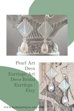 I created these 1920s inspired earrings with my favorite jewelry components - Czech glass beads, Swarovski crystals, and Swarovski pearls. The fan shape is a classic Art Deco design motif; perfect for a 1920s style wedding or party. Art Deco Wedding Jewelry For Pierced Ears, Handmade Vintage Chandelier Earrings For Wedding, Handmade Elegant Earrings For Vintage Style, Art Nouveau Jewelry With Matching Earrings For Wedding, Art Nouveau Wedding Jewelry With Matching Earrings, Elegant Bead Caps Drop Earrings Jewelry, Handmade Art Deco Earrings For Weddings, Elegant Drop Earrings Jewelry With Bead Caps, Elegant Drop Earrings With Bead Caps