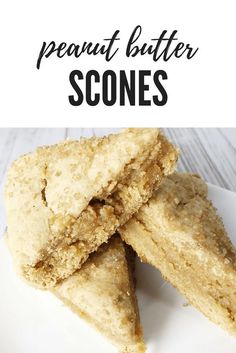 two pieces of peanut butter scones stacked on top of each other with text overlay