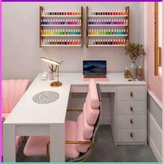 Interior Design For Nail Salon, Beautiful Nail Salon Interior Design, Cute Nail Salon Ideas, Salon Nails Ideas Design, In Home Nail Salon Ideas, Nail Salon Suite Ideas, Nail Salon Ideas Small Spaces, Small Nail Room, She Shed Nail Salon