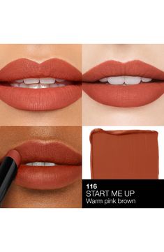 What it is: A high-intensity matte formula that glides on bold color with 10-hour wear. What it does: Play with a high-intensity matte sensation. In just one swipe it glides on bold color that lasts for 10 hours and sets to a smooth, matte finish. The lipstick is formulated with Power Pigment Complex, a dynamic blend of pure pigments and color-locking ingredients that saturate lips with dense color. Imported Nars Louise Lipstick, Nars Banned Red Lipstick, Nars Velvet Matte Lip Pencil Damned, Nars Satin Lip Pencil Golden Gate, Uoma Beauty Lipstick Swatches, Lipstick For Strawberry Blonde Hair, Morphe Matte Lipstick Swatches, Mac Nude Lipstick Dark Skin, Best Morphe Lipstick