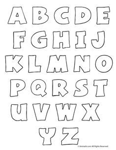 the alphabet is outlined in black and white