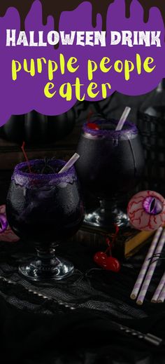 Purple people eater cocktail Purple Halloween Drink, Halloween Bucket Drinks, Purple Halloween Punch, Purple Punch Recipes, Purple Treats, Halloween Martini, Spooky Board, Punch Halloween, Easy Cocktail Recipe