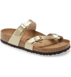 Birkenstock Mayari Birko-Flor Sandal (Women) | Nordstrom Gold Footbed Sandals With Removable Insole, Gold Open Toe Footbed Sandals With Cork-bed Midsoles, Gold Open Toe Sandals With Cork-bed Midsoles, Gold Sandals With Cork-bed Midsoles, Summer Cork Footbed Sandals With Ortholite Insole, Gold Leather Sandals With Cork-bed Midsoles, Spring Gold Footbed Sandals With Textured Footbed, Spring Textured Footbed Gold Sandals, Spring Gold Textured Footbed Sandals