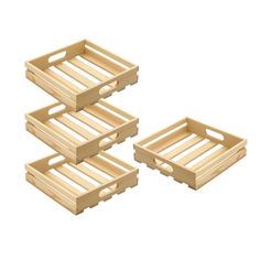 three wooden trays sitting on top of each other