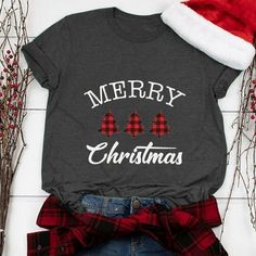 Welcome to our store   Great Christmas Shirt: Merry Christmas letters print, leopard plaid Christmas tree graphic print, v neck, short sleeve, must have for Christmas! Merry Christmas, happy holidays!  Not Cheap Looking: It is really cute and the fabric is soft and very stretchy. Cotton blend, super soft touch feeling, comfortable to wear. Hand wash, do not dry clean, not bleach.  Great Holiday Shirt: Perfect for wearing to Christmas get-togethers where it can get warm in a group of people. It is a wonderful Christmas holiday T-shirt for festival celebrations in winter.It is a wonderful Christmas holiday T-shirt for festival celebrations in winter and also be a great gift for friends and family members.  Good Holiday Buy: The cute print tops and blouses give you a sense of fashion and cute Tops For Women Black, Dressy Tunic Tops, Clothes Matching, Loose Clothes, Christmas Letters, Belly Shirts, Plus Size Tops For Women, Christmas Tree Print, Womens Christmas Shirts