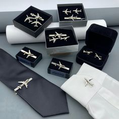 Our cufflinks and tie clips in the form of planes A320, B737 and B747 will be a great gift for the pilot, crew and everyone who is in love with aviation. These cufflinks are very original, and good ones for everyday wearing. Man can wear them to work, meetings, different occasions, parties, or cultural events. You can buy aviation cufflinks and tie clip as a birthday or anniversary gift to your husband, father, boyfriend, or just someone you know who works in aviation. A great choice for pilots, Pilot Gifts Boyfriend, Work Meetings, Trendy Suits, Men Tie, Airbus A320, Pilot Gifts, Tie Clips, Cultural Events, Tie Accessories