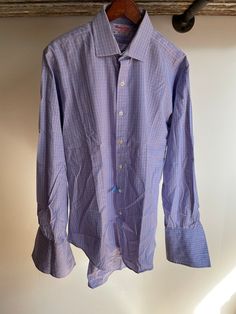 Vintage TM Lewin & Sons Oxford button up check shirt. Made in England. French barrel cuffs. Size 16 41. Large. 24" armpit to armpit. 32" long. 36" sleeve length from center back to cuff. Check Shirt, Striped Shirt, Favorite Outfit, Size 16, Art Collection, Oxford, Button Up, Tee Shirts, England