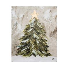 a painting of a christmas tree with a star on top