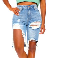 Fashion Nova Longline Denim Shorts Nwt Brand New; Never Worn. Size: 15 Ripped Denim Knee-length Jean Shorts, Fitted Denim Knee Shorts, Knee-length Denim Shorts In Denim Blue, Denim Blue Knee-length Denim Shorts, Distressed Denim Knee-length Shorts, High Waist Denim Blue Bermuda Shorts, High-waisted Denim Bermuda Shorts In Blue, Fitted Denim Bermuda Shorts In Blue, Ripped Denim Bermuda Shorts