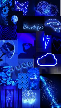 the collage shows many different types of neon lights and shapes, including clouds, lightning, and stars