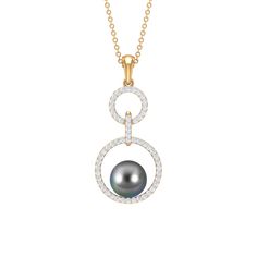 Tahitian Pearl and Diamond Eternity Dangle Pendant Tahitian pearl - ( AAA ) - Quality - Rosec Jewels Elegant Yellow Gold Tahitian Pearl Jewelry, Elegant Tahitian Pearl Pendant Jewelry, Elegant Tahitian Pearl Jewelry With Pearl Charm, Tahitian Pearl Pendant, Stackable Jewelry, Diamond Necklace Designs, Pearl And Diamond Necklace, Tahitian Black Pearls, Circle Pendant Necklace