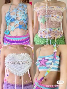 four different types of crochet bras