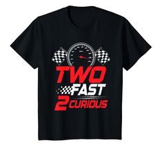 two fast 2 curious t - shirt with checkered speedometer on the front and back