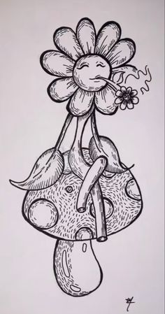 a drawing of a flower on top of a mushroom