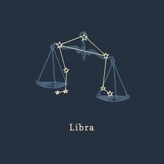 the libra zodiac sign is depicted on a dark blue background with stars in the sky