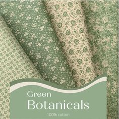 the green botanicals fabric collection is shown in four different colors and sizes, including one with