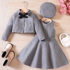 Girl's Elegant Outfit 3pcs, Bowknot Coat & Beret & Tank Dress Set, Kid's Clothes For Spring Autumn Christmas Boutique Brand Apparel !!*Please Note*!! This Is A Pre-Order Item And Requires A Longer Than Usual Shipping Time. Please Allow 7-14 Business Days Before Shipping. Please Consider This Time Frame Before Placing Your Order. Thank You For Your Patience And Understanding, As This Helps Us Manage Our Inventory Levels And Creates Less Waste. Once Your Ordered Is Placed We Will Notify You Of An Jumper Dress Outfit, Toddler Coats Girl, Kids Wardrobe, Tweed Coat, Tank Top Dress, Fleece Coat, Girl Coat, Set Outfit, Jumper Dress