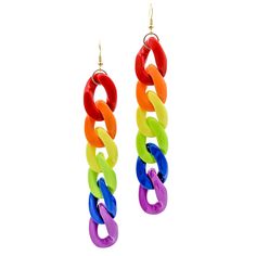 Rainbow chunky chains make fun and swingy earrings! These earrings are made from acrylic links: red, orange, yellow, green, blue, and violet. They are fun and trendy, light, and easy to wear. The earrings are long, slightly over 4 inches, and hang from silver-colored ear wires. These stunning earrings are sure to garne Kidcore Rainbow, Gay Jewelry, Genderfluid Pride, Functional Jewelry, Pride Jewellery, Gay Pride Flag, Asexual Pride, Pansexual Pride, Plastic Earrings