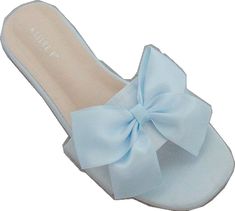 Slip On Sandals, Satin Slip, Satin Bow, Blue Satin, On Shoes, Flat Sandals, Slip On Sandal, Sale Items, Light Blue