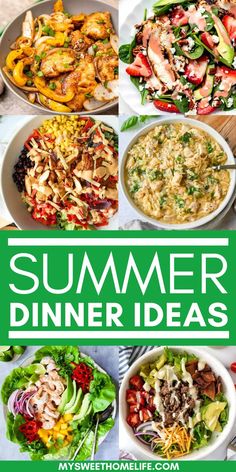 a collage of summer dinner ideas including salads, sides and side dishes with text overlay