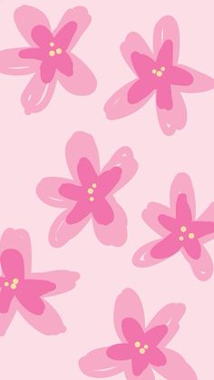 pink flowers are floating in the air on a light pink background with yellow dots and tiny circles