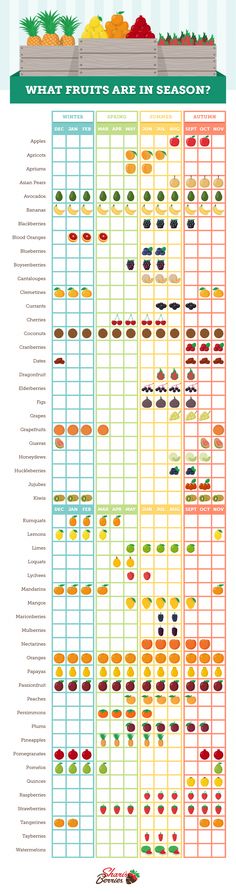 an info sheet showing the different types of fruits and vegetables that are in each section