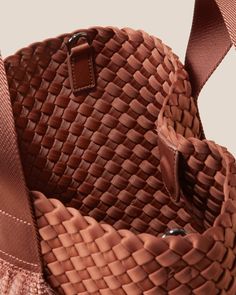 Handwoven neoprene in clay brown with nylon handles. The Tulum Small Tote is a vacation-ready update on our classic St. Barths silhouette, perfect for carrying all day. St Barths, Neoprene Tote, Evening Jumpsuit, Women Men Shoes, Small Tote, Zip Pouch, Open Top, Beauty Gift, Tulum