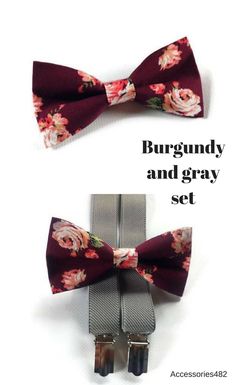 $19.95 Set of bow tie and suspenders Burgundy gray wedding set for ring bearer outfit Burgundy wedding set of burgundy floral bow tie and grey suspenders Grey burgundy wedding outfit for groom and groomsmen Burgundy grey wedding ideas #burgundygrey #suspenders #bowtie Burgundy Grey Wedding, Burgundy Gray Wedding, Groomsmen Burgundy, Burgundy Pink Wedding, Outfit For Groom, Rustic Groomsmen Attire, Burgundy And Grey Wedding, Wedding Ring Bearer Outfit, Father Of The Bride Outfit