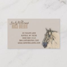 a business card with a drawing of a horse on it's front and side