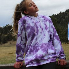 NEW Purple Tie Dye Sweatshirt with Patchwork Sleeve Detail Purple Long Sleeve Sweatshirt With Kangaroo Pocket, Tie-dye Hoodie With Drawstring Hood, Tie Dye Cotton Top With Drawstring Hood, Purple Cotton Sweatshirt With Kangaroo Pocket, Purple Long Sleeve Casual Hoodie, Casual Long Sleeve Purple Hoodie, Purple Fleece Sweatshirt With Relaxed Fit, Heather Cotton Sweatshirt With Drawstring Hood, Purple Relaxed Fit Hoodie With Long Sleeves