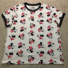 Never Worn Size Xl In Kids Message Me If You Have Any Questions!:) Casual Minnie Mouse Crew Neck Shirt, Cotton Minnie Mouse Shirt With Short Sleeves, Casual Crew Neck Minnie Mouse Shirt, Cute Minnie Mouse Shirt With Crew Neck, Cute Minnie Mouse Crew Neck Shirt, Casual Minnie Mouse Short Sleeve Shirt, Casual Short Sleeve Shirt With Minnie Mouse, Playful Red Mickey Mouse Top, Fun Red Minnie Mouse T-shirt