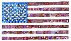 an american flag made out of stamps