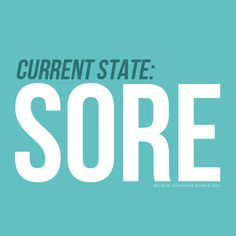 the words current state sore are in white on a teal blue background with black and white lettering