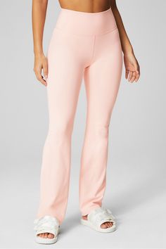 PureLuxe High-Waisted Strappy Flare Fabletics pink female Activewear >> Womens >> Bottoms >> Pants & Joggers >> Joggers PureLuxe regular Yoga and Studio 4-Way Stretch Bootcut pants in PureLuxe fabric. High Stretch Pink Long Bottoms, High Stretch Pink Full Length Bottoms, Pink High Stretch Full Length Bottoms, High Stretch Full Length Pink Bottoms, High Waist High Stretch Pink Pants, Pink Fitted Elastane Activewear, Pink Stretch Long Pants, Pink 4-way Stretch Casual Leggings, Pink Stretch Yoga Pants For Pilates