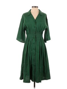 By Any Other Name Casual Dress Size: 2 Green Dresses - used. 55% LINEN, 43% VISCOSE, 2% ELASTANE, Shirtdress, Collared, Knee Length, 3/4 Sleeve | By Any Other Name Casual Dress - Shirtdress: Green Dresses - Used - Size 2 Green Casual Dress, Green Dress Casual, Green Dresses, Shirtdress, Casual Dresses For Women, Green Dress, Casual Dress, Knee Length, Casual Dresses